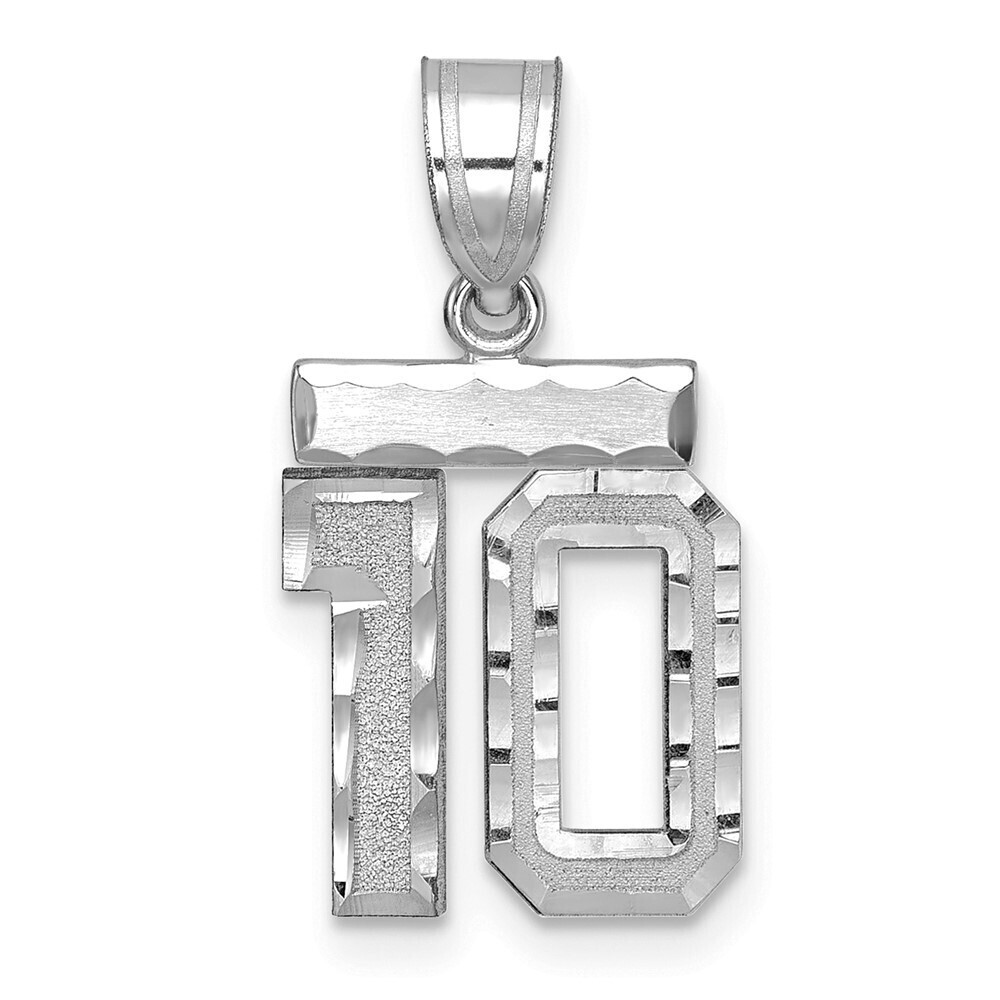 14k White Gold W Small Brushed Diamond-cut Number 10 Charm